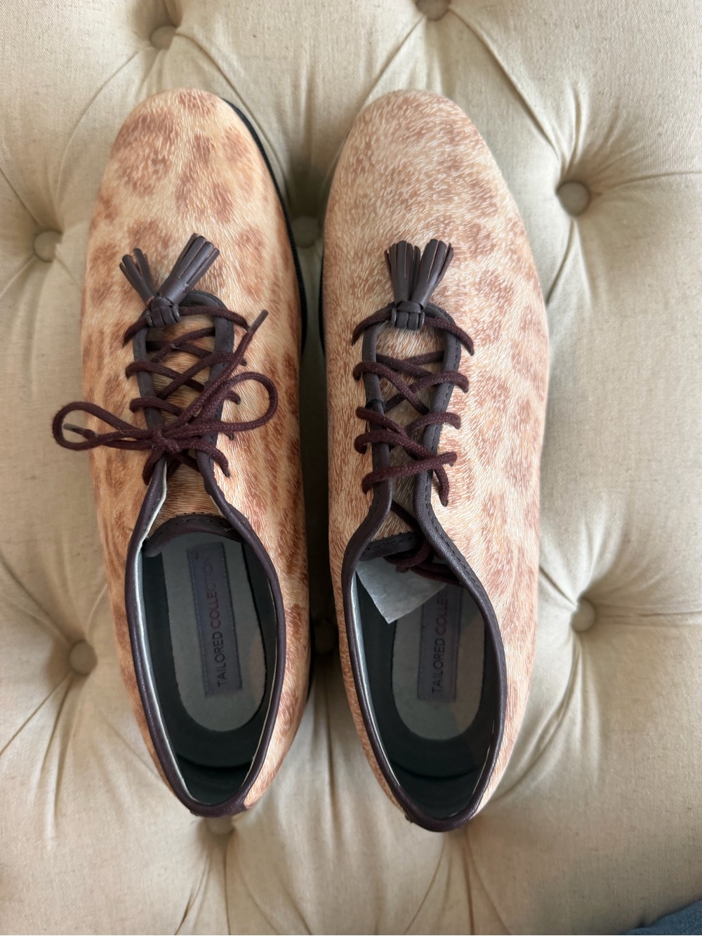 FootJoy Brown Leopard-Print Lace-Up Flats with Tassel Detail- never worn!